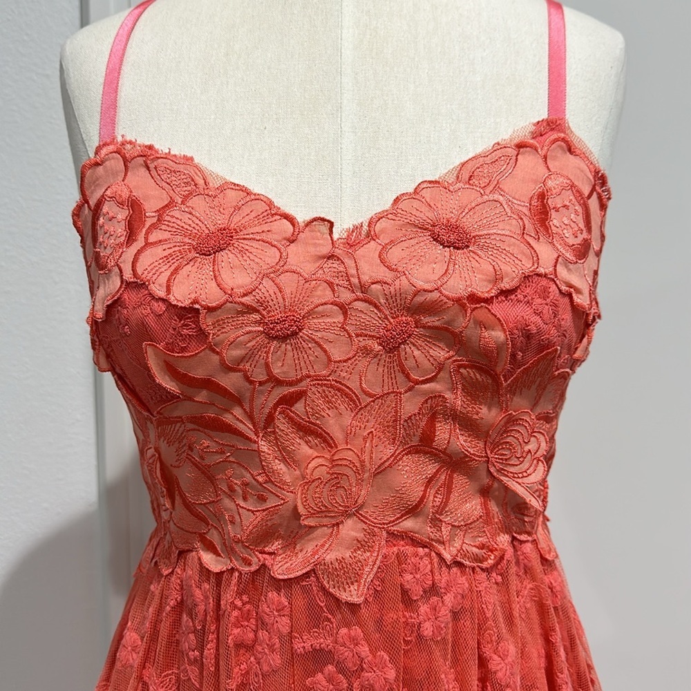 Free People Coral Flower Embroidered Tiered Lace Open Back Maxi Dress - 4 - Picture 3 of 15